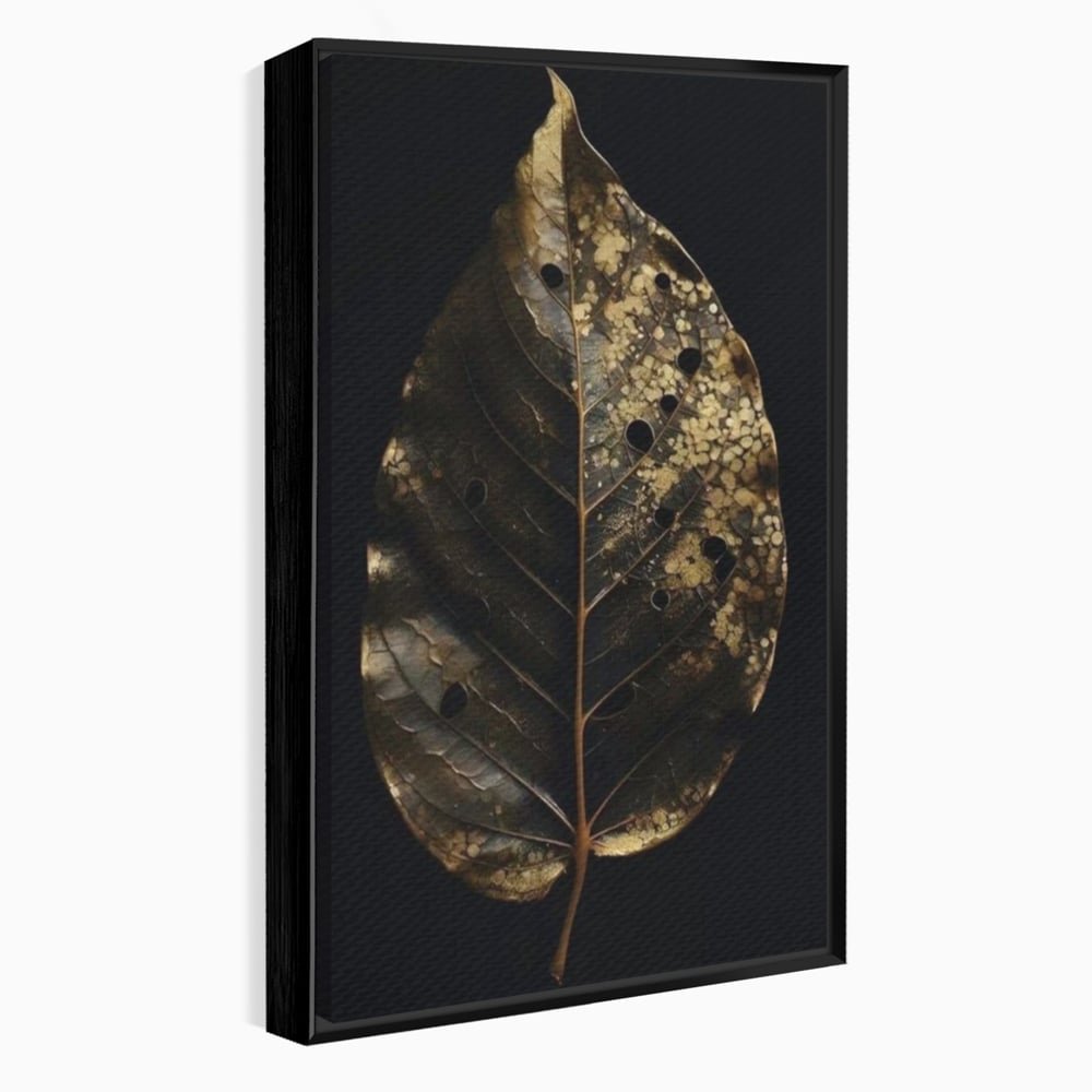 Tablou canvas cu tablou canvas cu frunza uscata, in rama de aluminiu negru